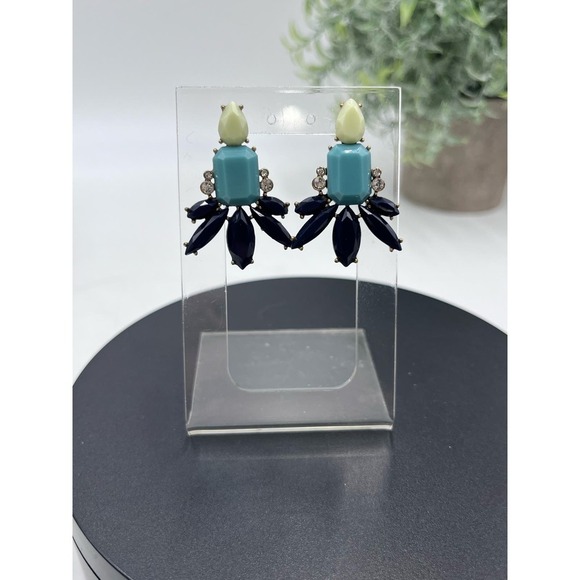 J. Crew  Blue Mint Green Aqua Gold Tone‎ Statement Earring la - Picture 4 of 12